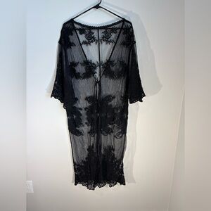 Elegant Black Lace Kimono Robe